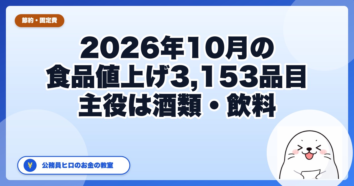 10月の食品値上げ3,153品目は何が上がる？主役は「酒類・飲料」1,399品目、ビールだけは下がる【2026年】